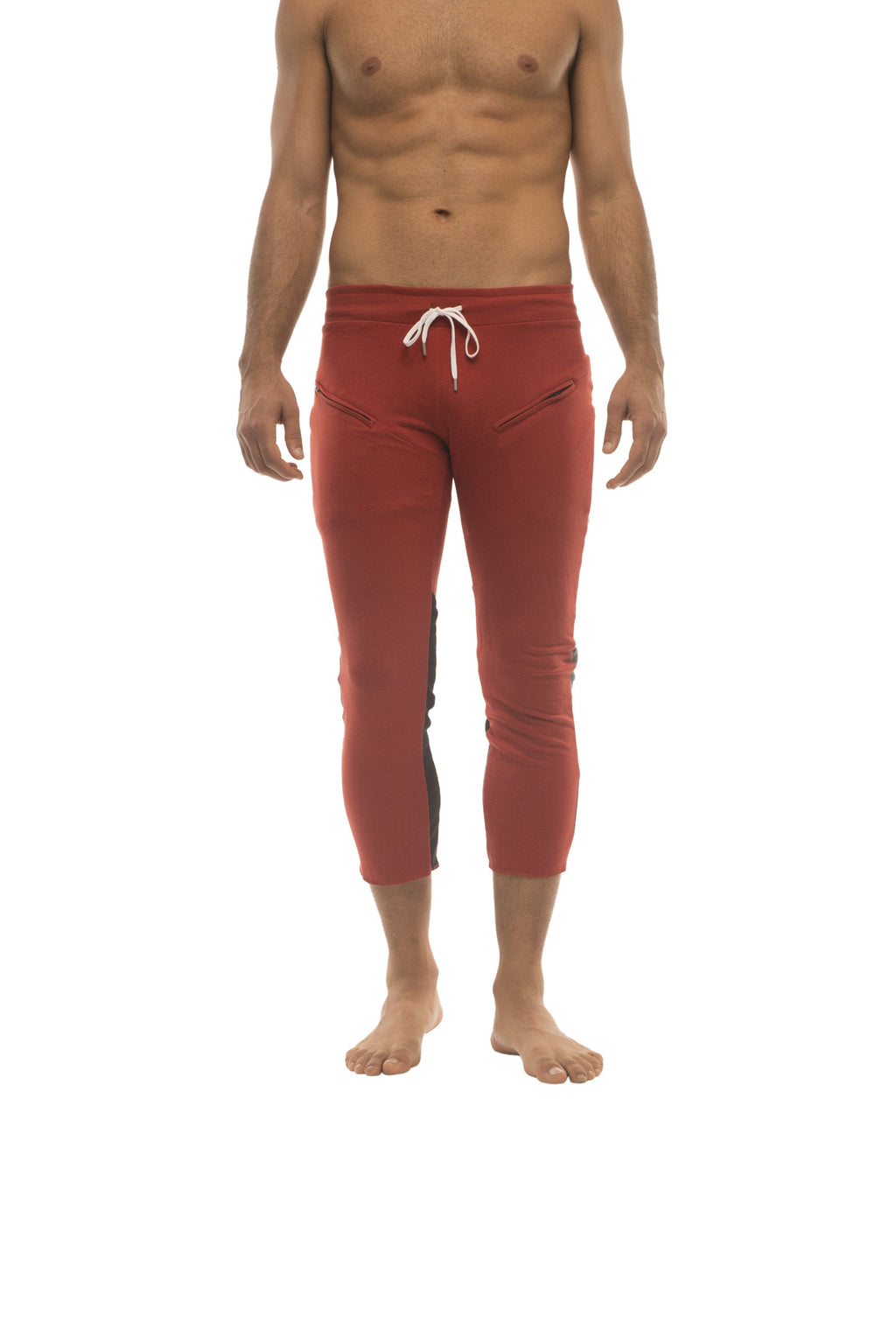 4/5 Zip-Pocket Capri Yoga Pants – Red/Charcoal/Black