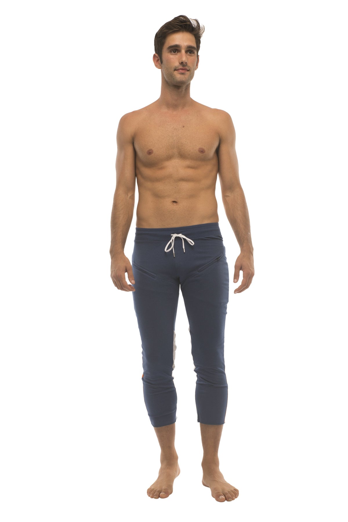 4/5 Zip-Pocket Capri Yoga Pants – Royal/Orange/Grey