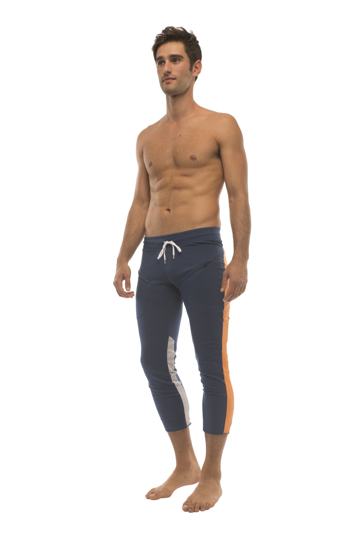 4/5 Zip-Pocket Capri Yoga Pants – Royal/Orange/Grey