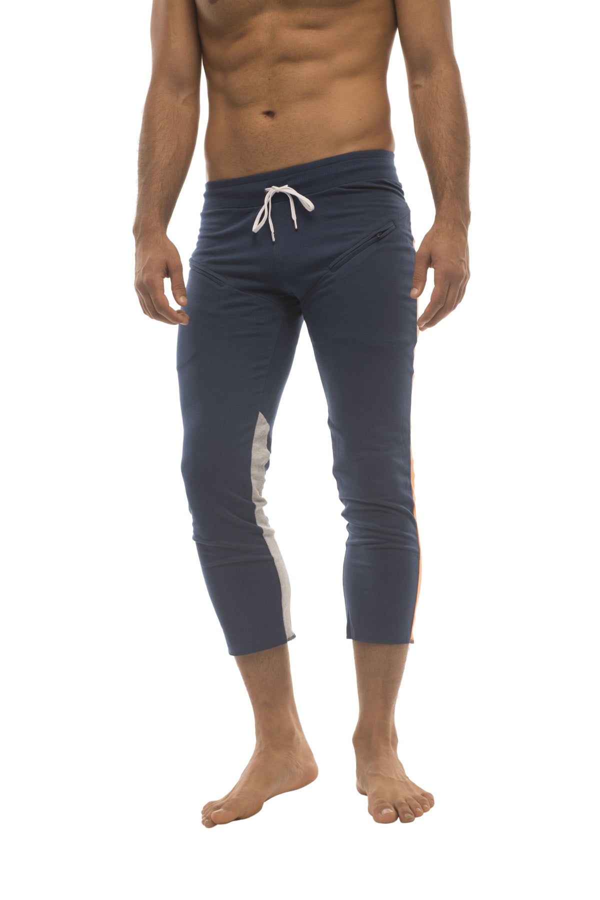 4/5 Zip-Pocket Capri Yoga Pants – Royal/Orange/Grey