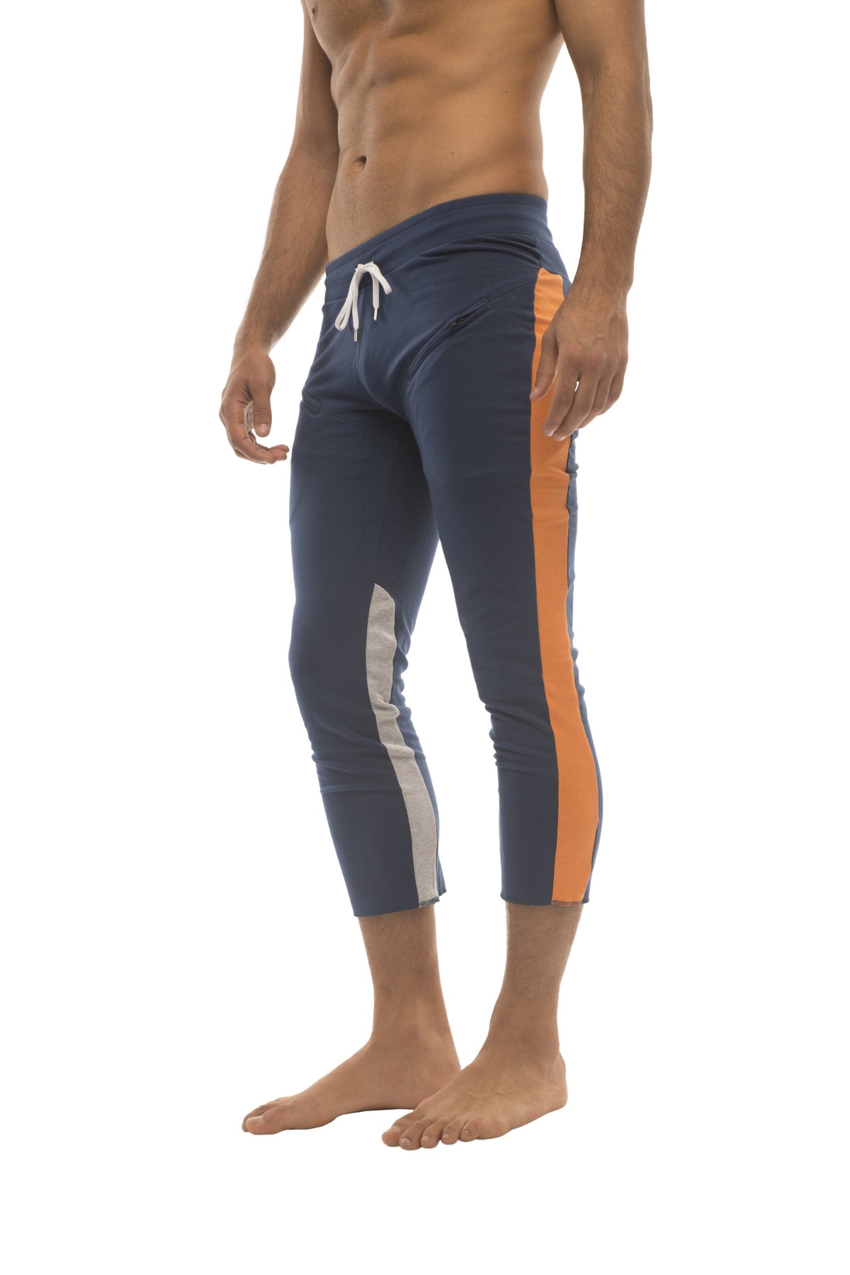 4/5 Zip-Pocket Capri Yoga Pants – Royal/Orange/Grey