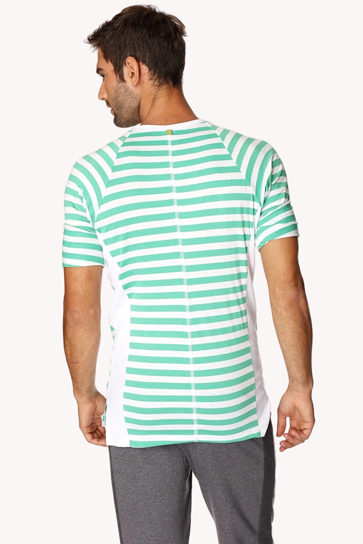Nautical Raglan Henley Tee – Green & White Stripe