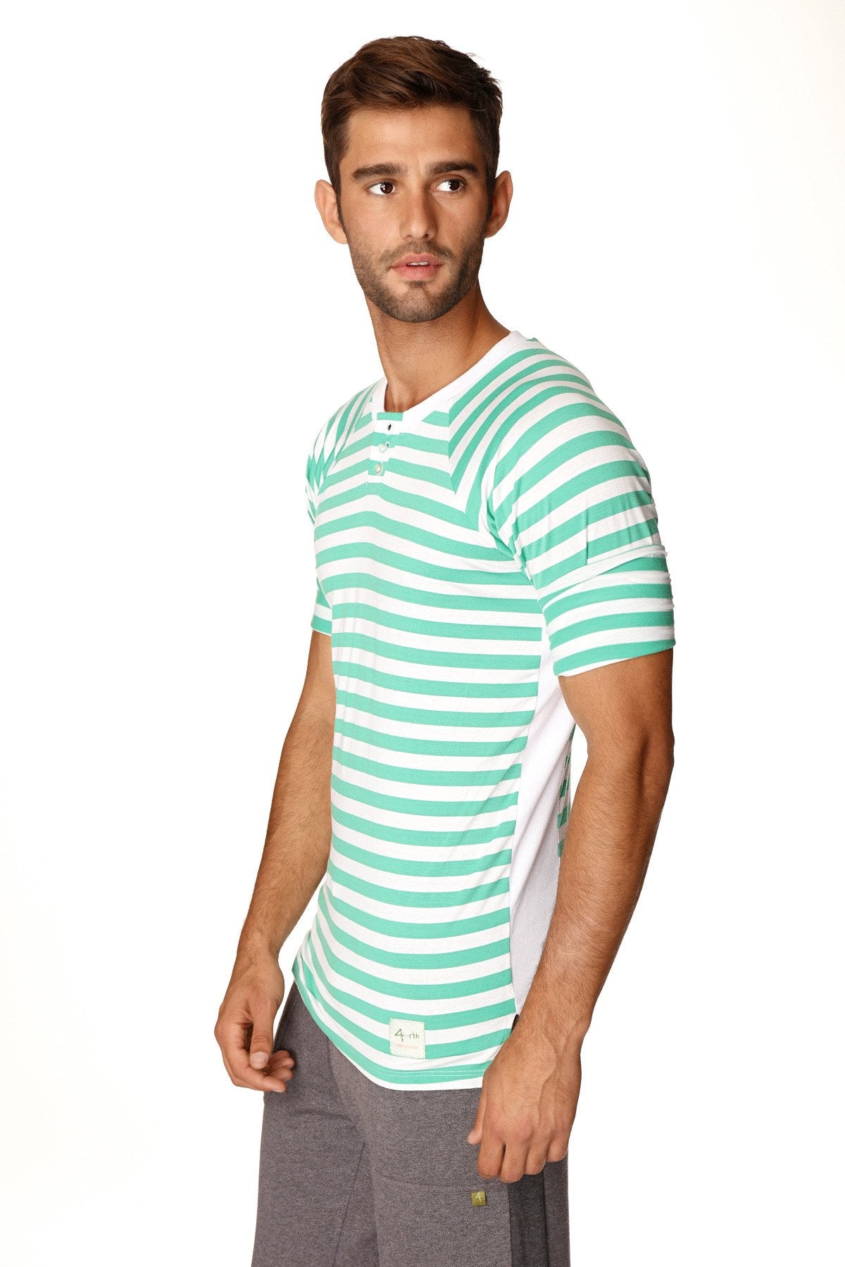 Nautical Raglan Henley Tee – Green & White Stripe
