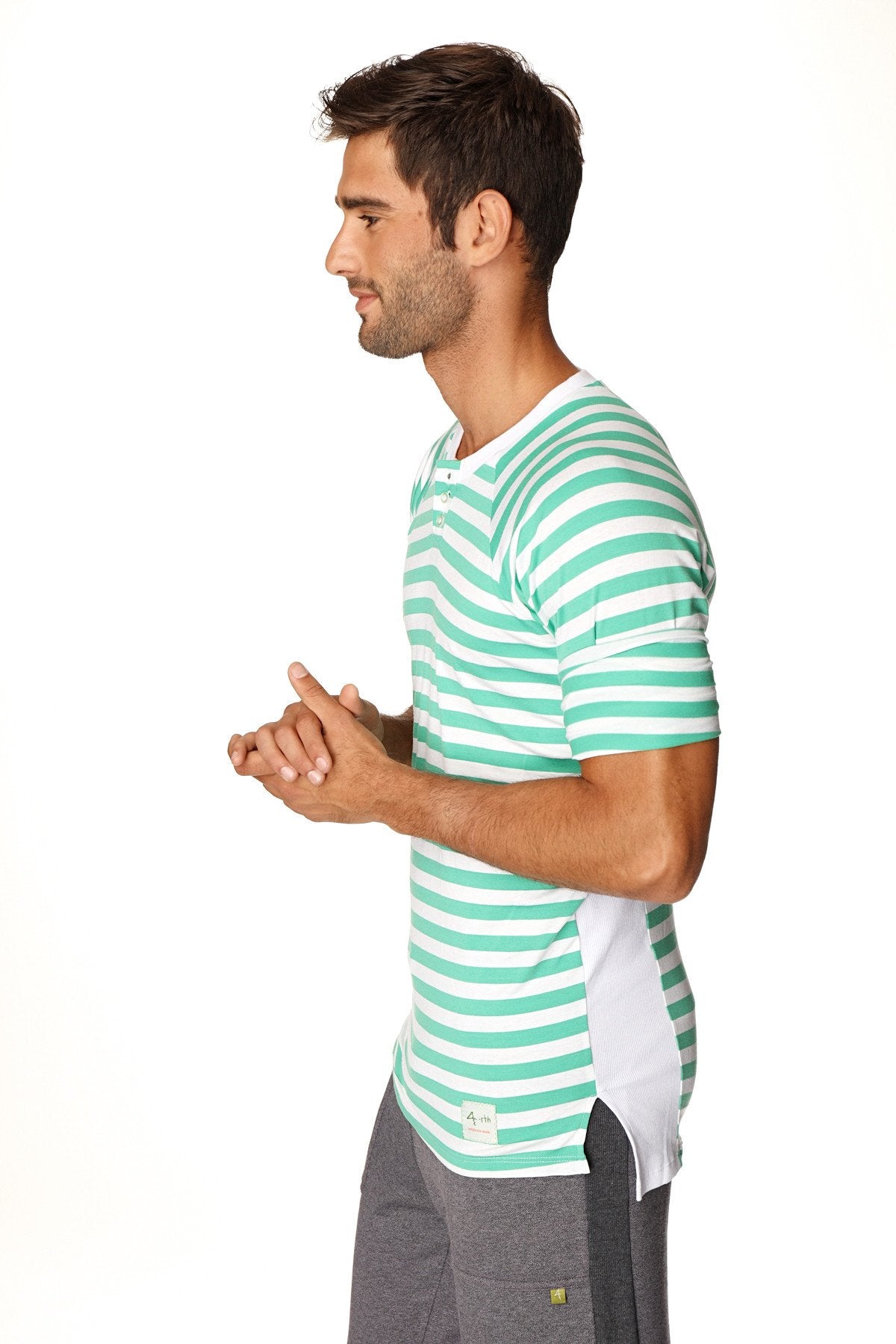 Nautical Raglan Henley Tee – Green & White Stripe
