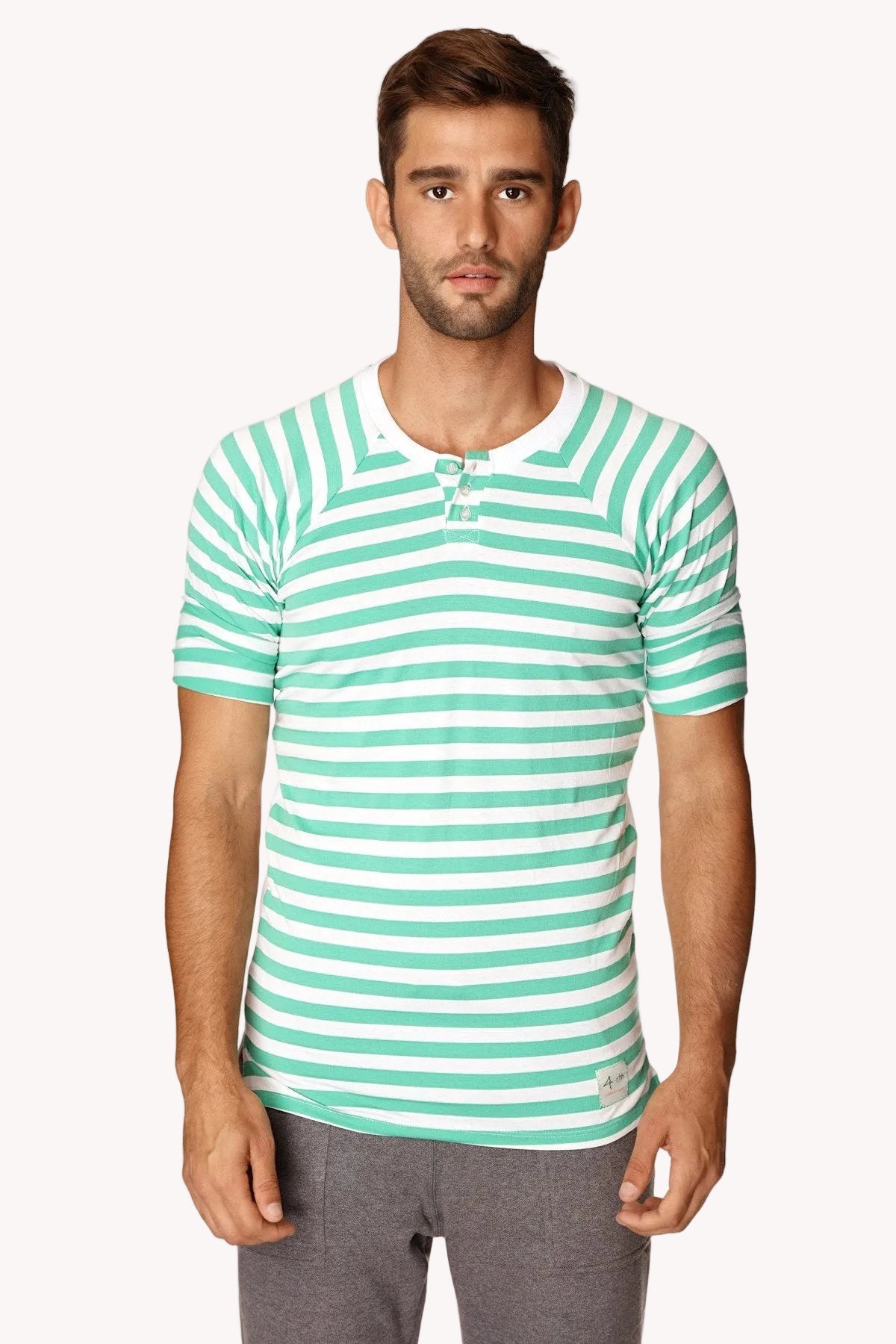 Nautical Raglan Henley Tee – Green & White Stripe