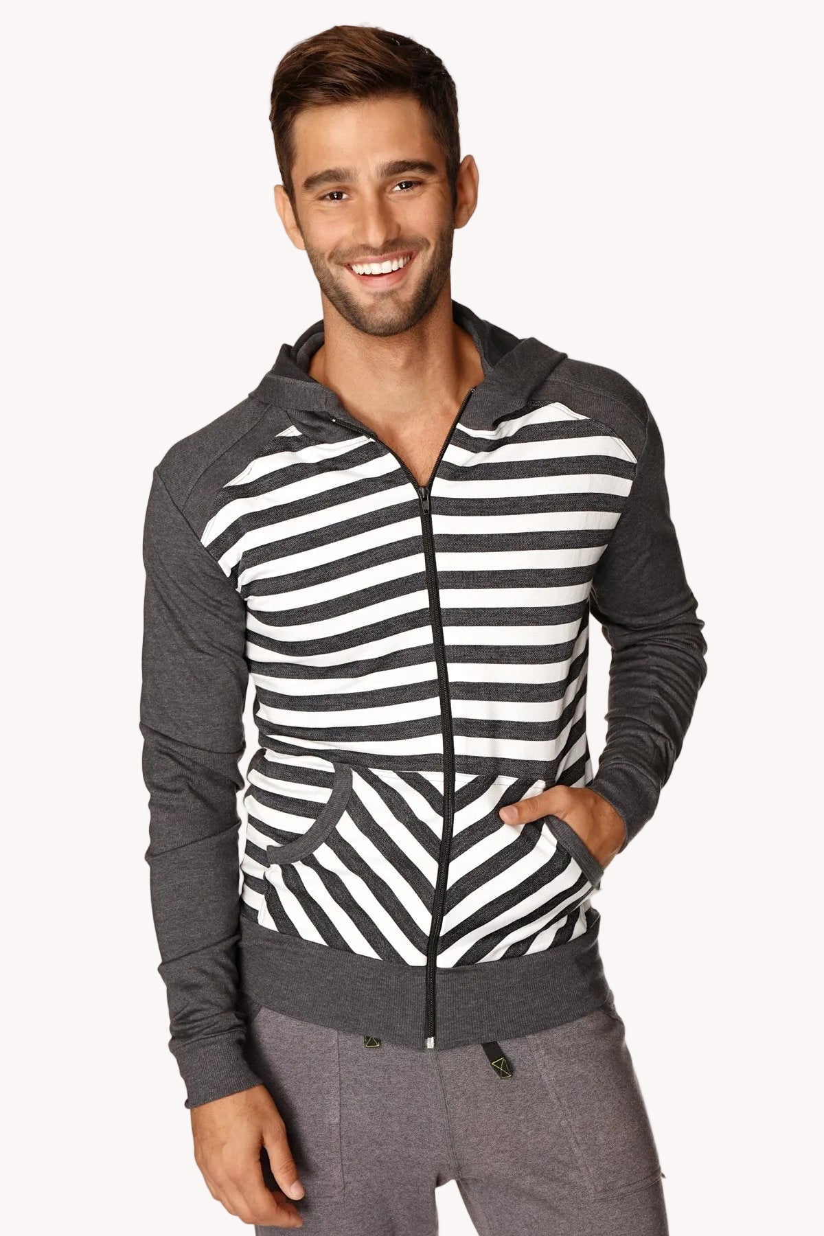 Form-Fit Crossover Fleece Hoodie – Charcoal Stripe
