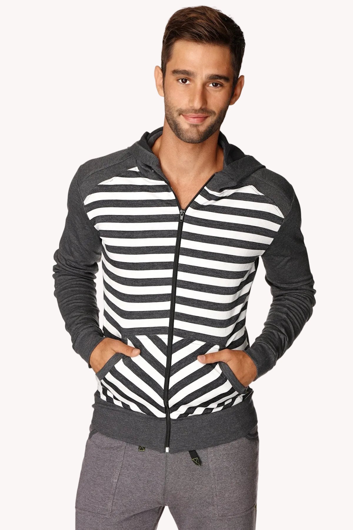 Form-Fit Crossover Fleece Hoodie – Charcoal Stripe
