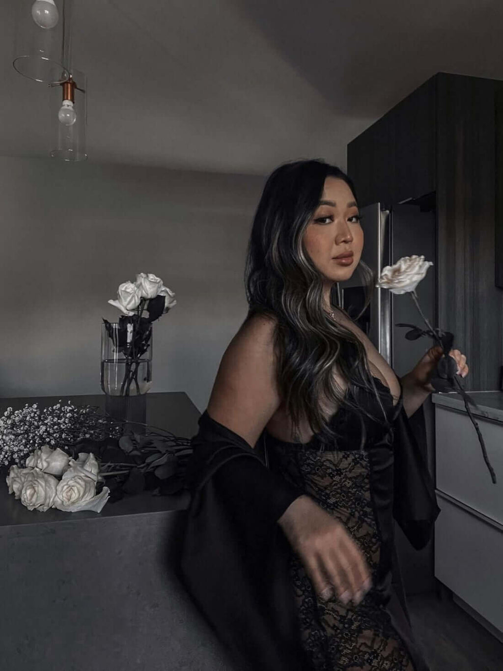 Short Robe & Lace Dress 2-Piece Pajama Set