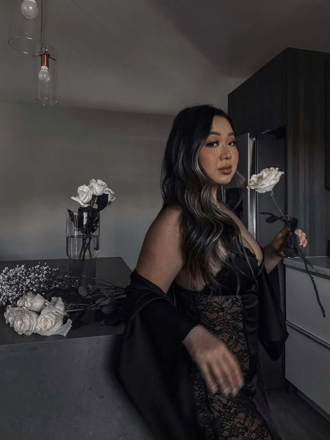 Short Robe & Lace Dress 2-Piece Pajama Set