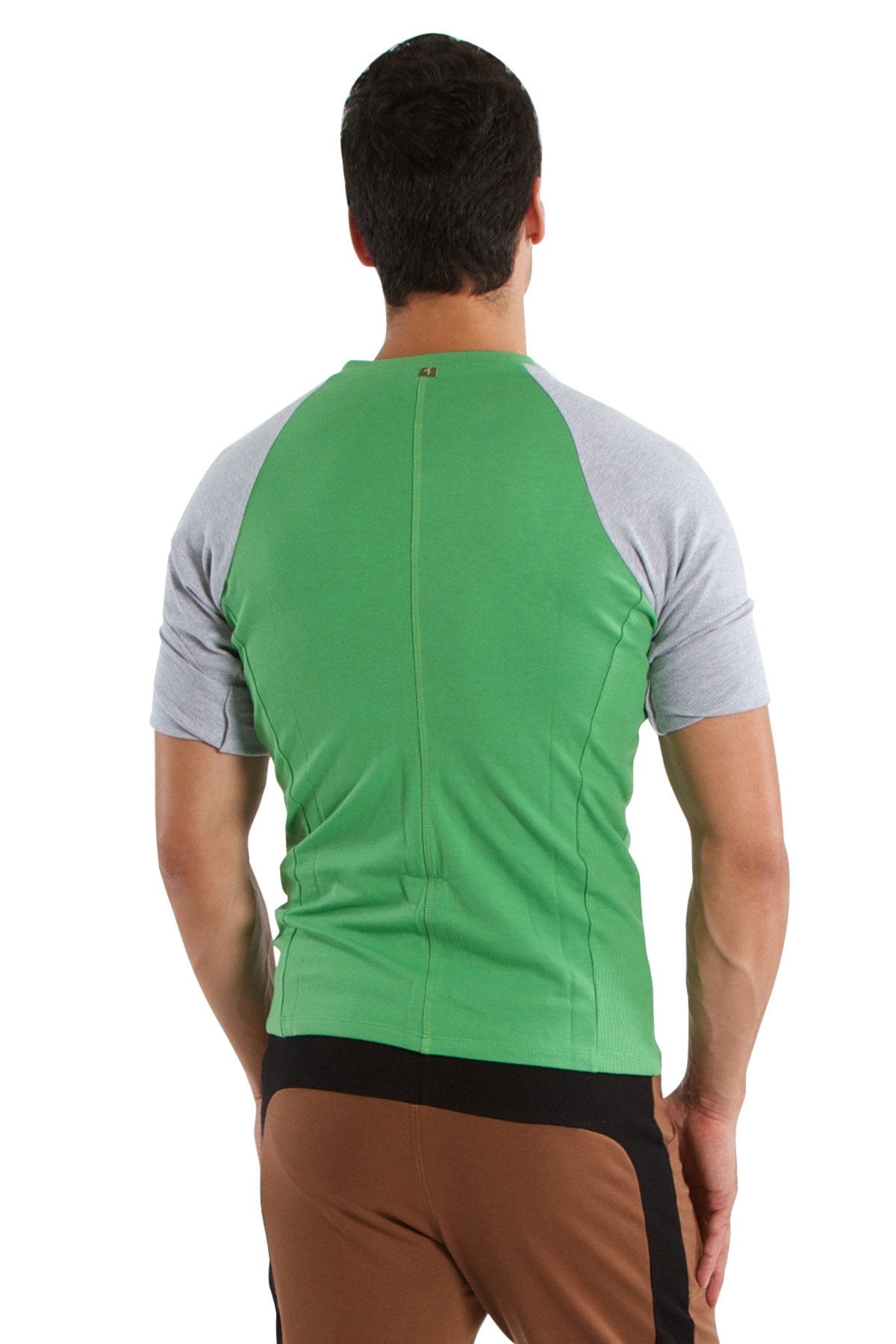 Raglan Virtual Crew-Neck Tee – Bamboo Green with Grey