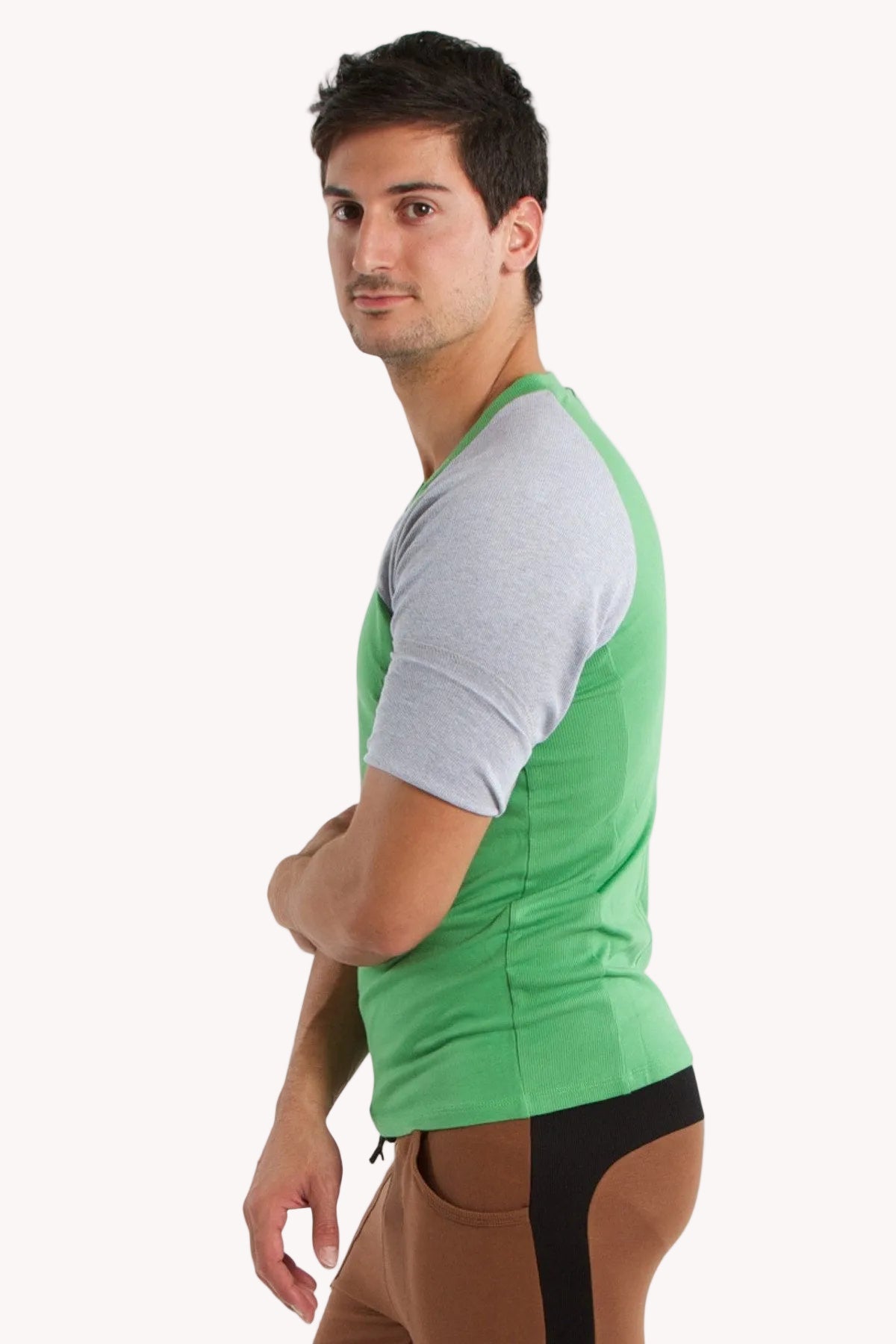 Raglan Virtual Crew-Neck Tee – Bamboo Green with Grey