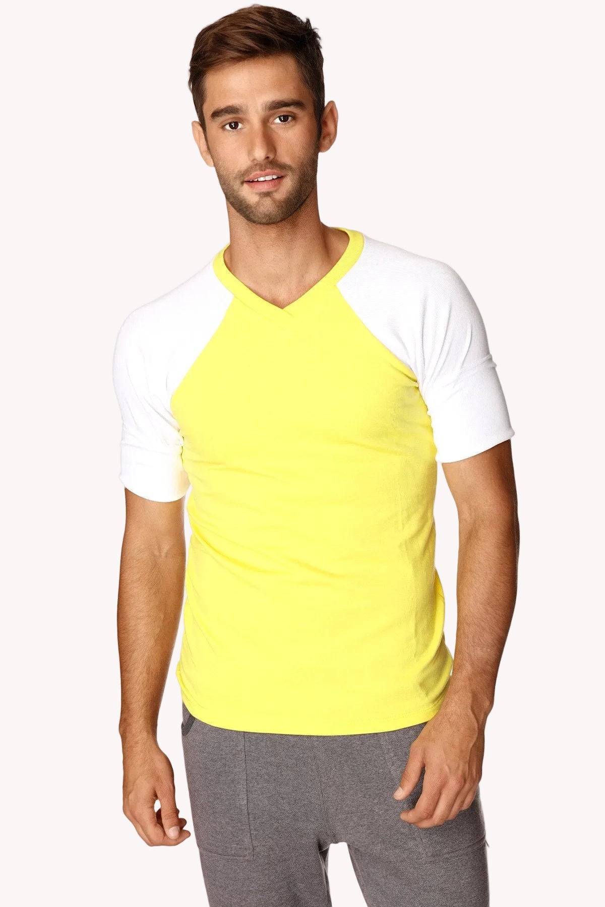 Raglan Virtual Crew-Neck Tee – Tropic Yellow with White