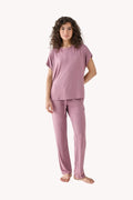 Relaxed Modal Tee & Wide-Leg Pants Set – Dusty Rose