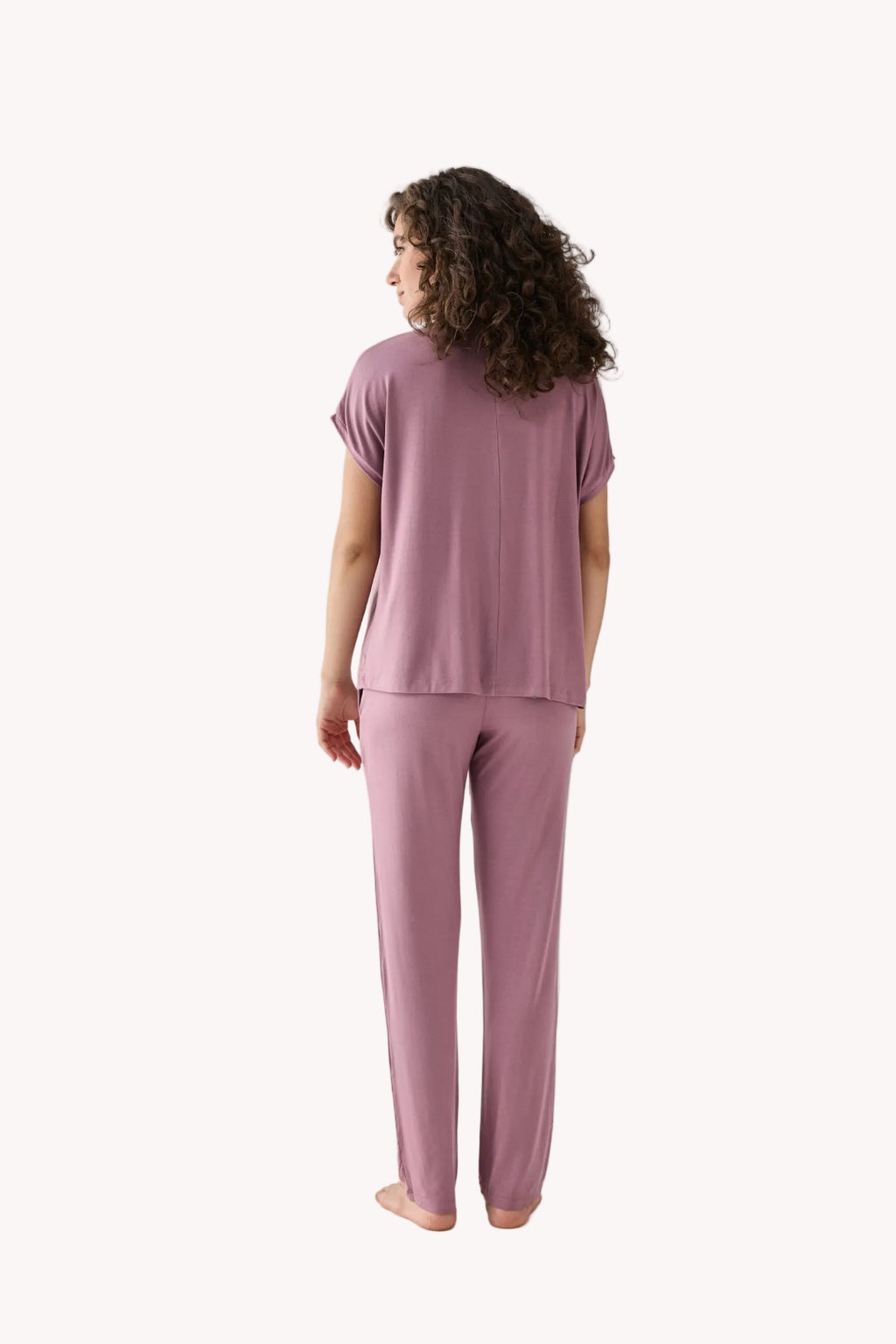 Relaxed Modal Tee & Wide-Leg Pants Set – Dusty Rose