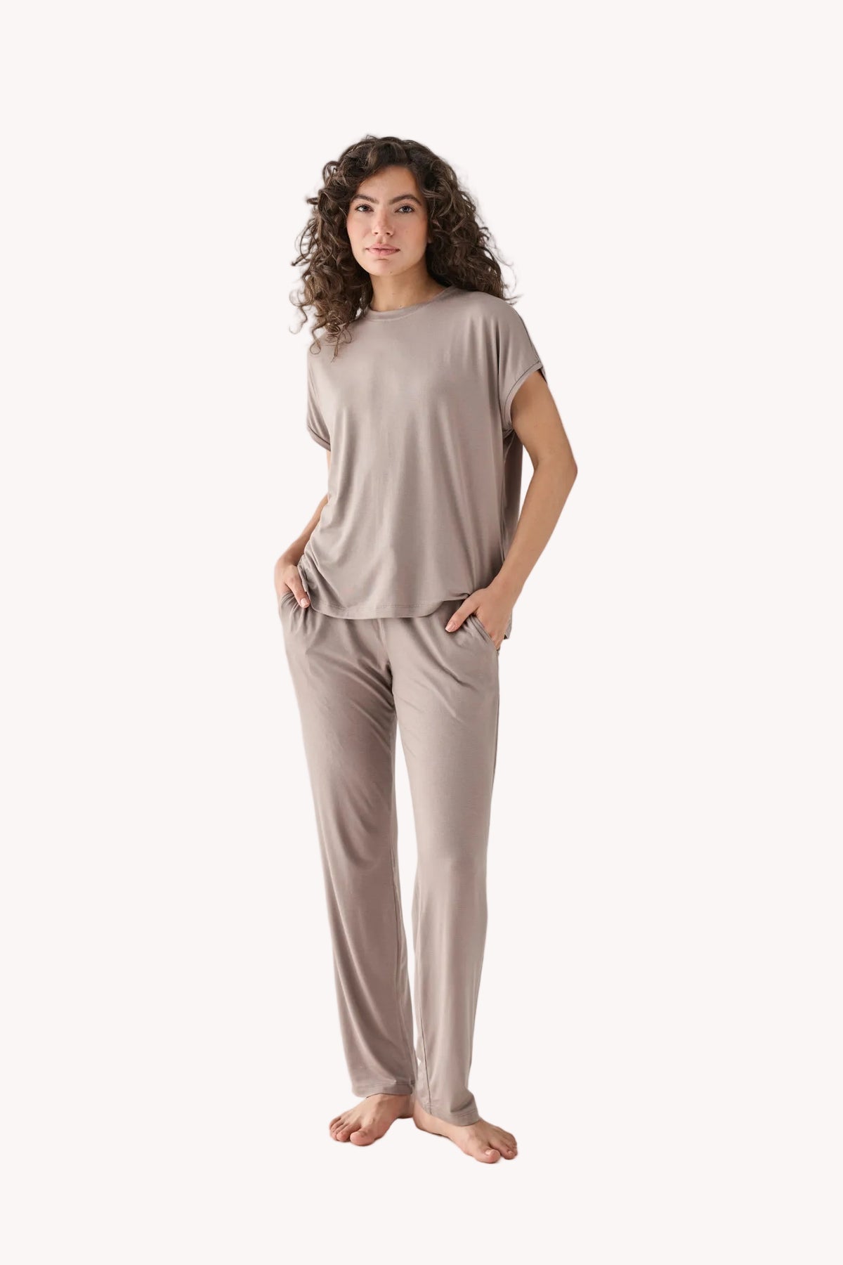 Relaxed Modal Tee & Wide-Leg Pants Set – Earth Grey