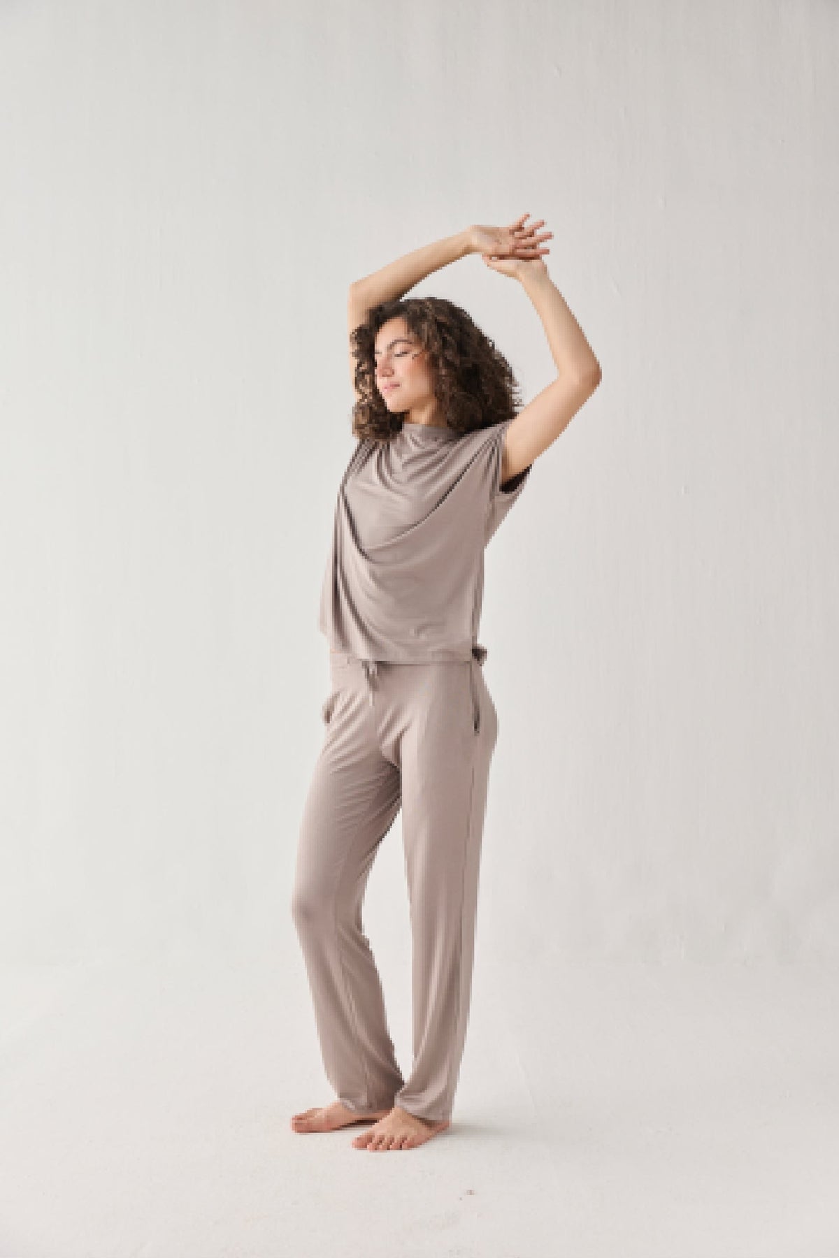 Relaxed Modal Tee & Wide-Leg Pants Set – Earth Grey