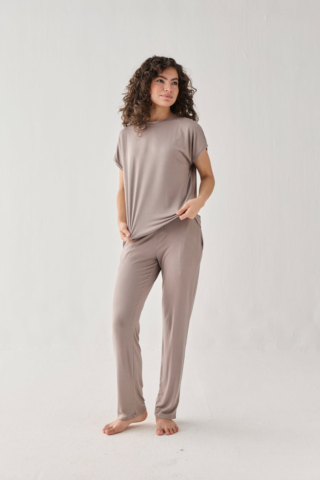 Relaxed Modal Tee & Wide-Leg Pants Set – Earth Grey