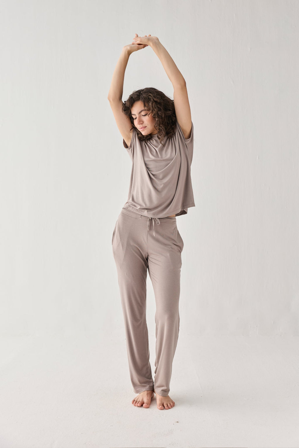 Relaxed Modal Tee & Wide-Leg Pants Set – Earth Grey