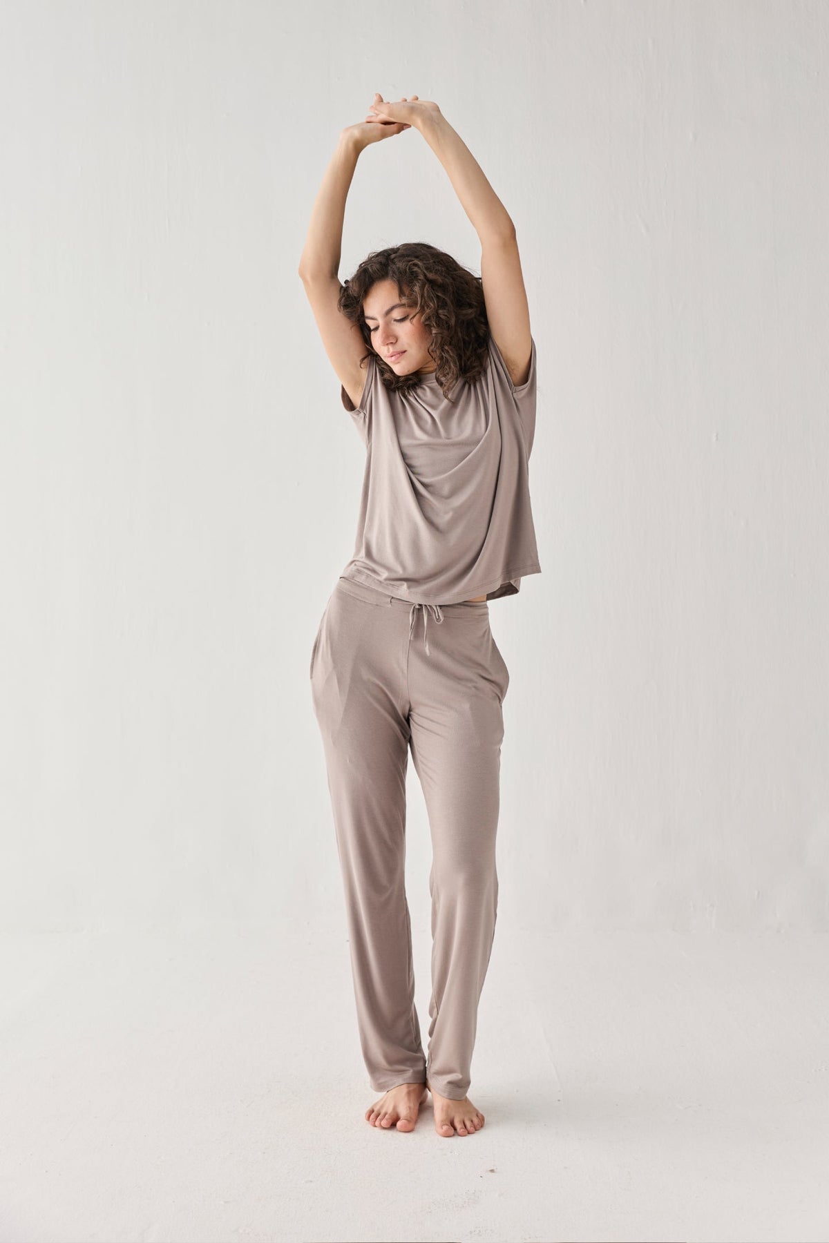 Relaxed Modal Tee & Wide-Leg Pants Set – Earth Grey
