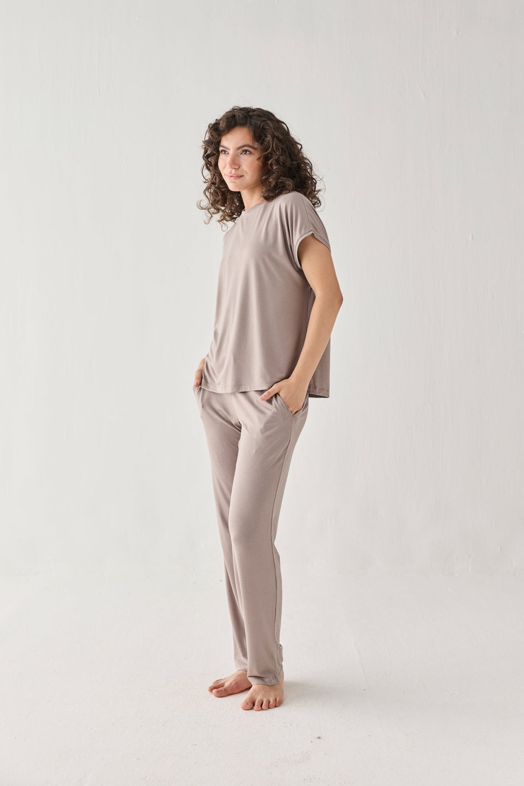 Relaxed Modal Tee & Wide-Leg Pants Set – Earth Grey