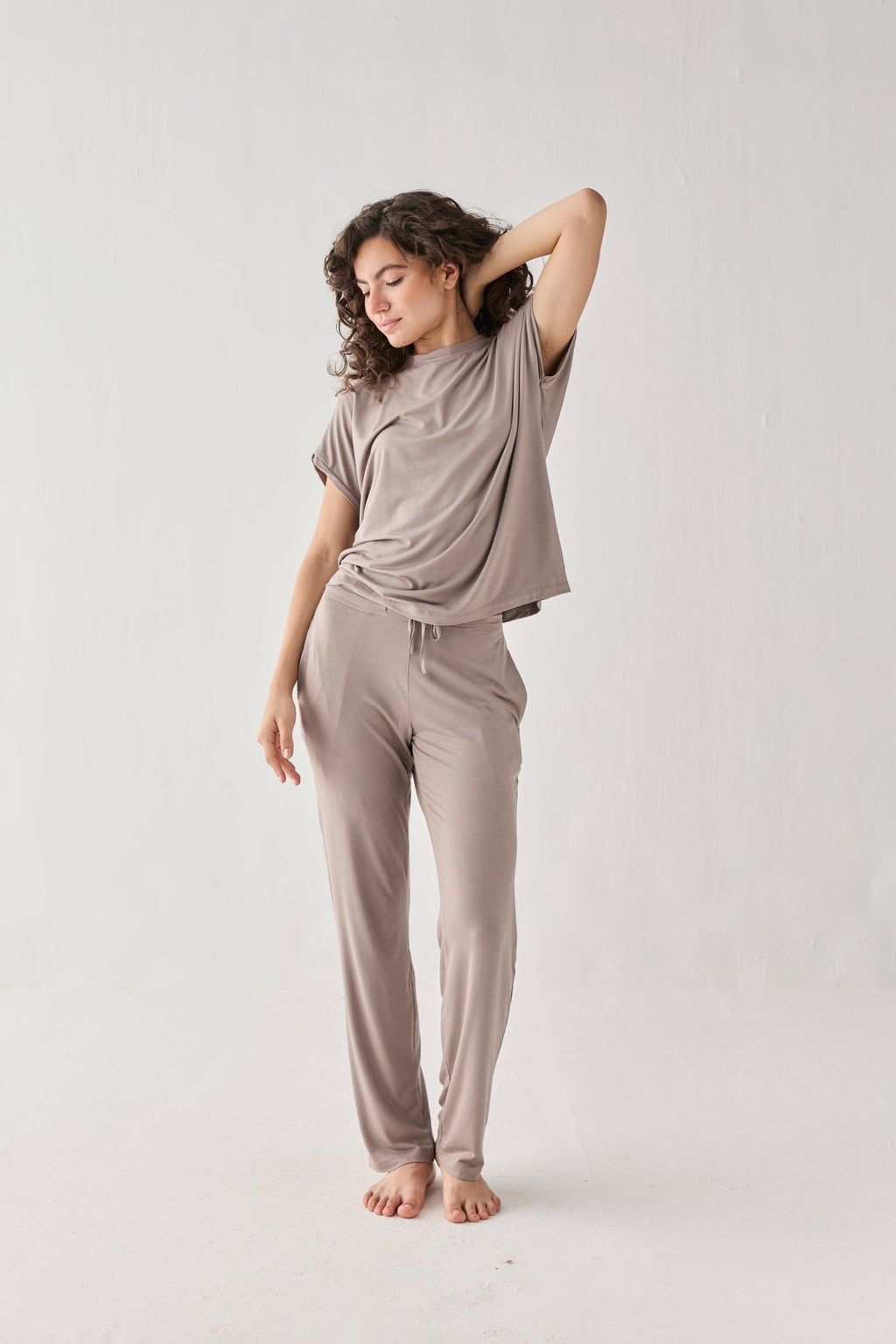 Relaxed Modal Tee & Wide-Leg Pants Set – Earth Grey