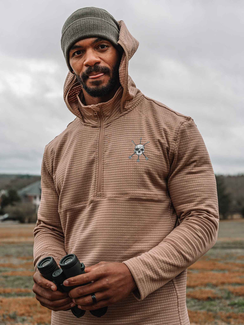 Waffle-Knit Quarter-Zip Hoodie