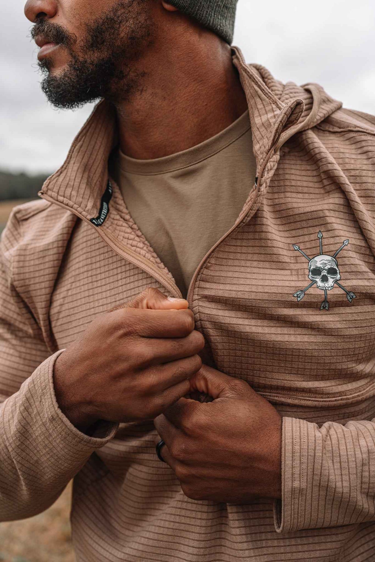 Waffle-Knit Quarter-Zip Hoodie