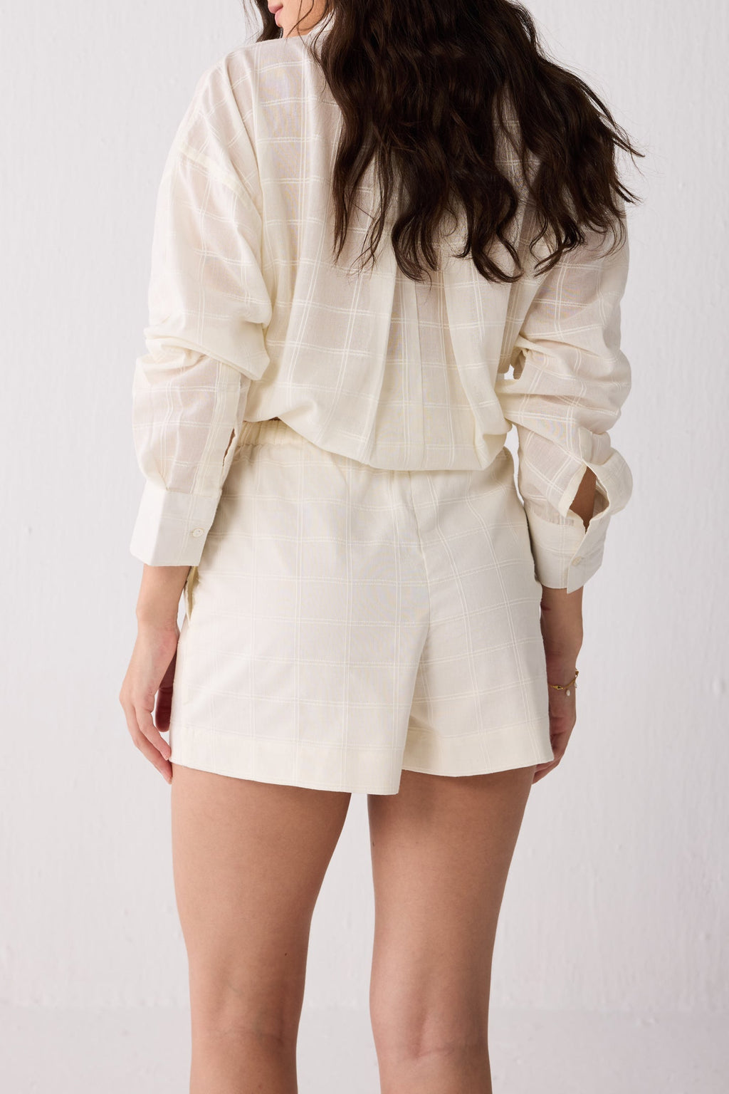 Textured Cotton Oversized Shirt & Shorts Set – Off-White