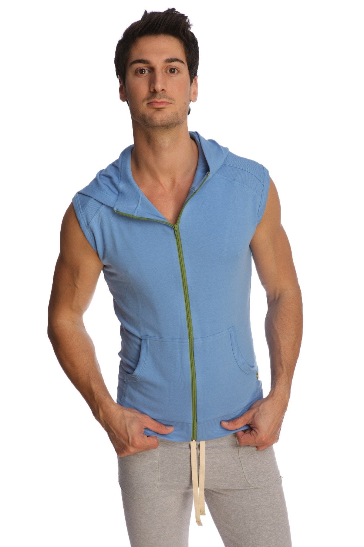 Sleeveless Zip Yoga Hoodie – Ice Blue