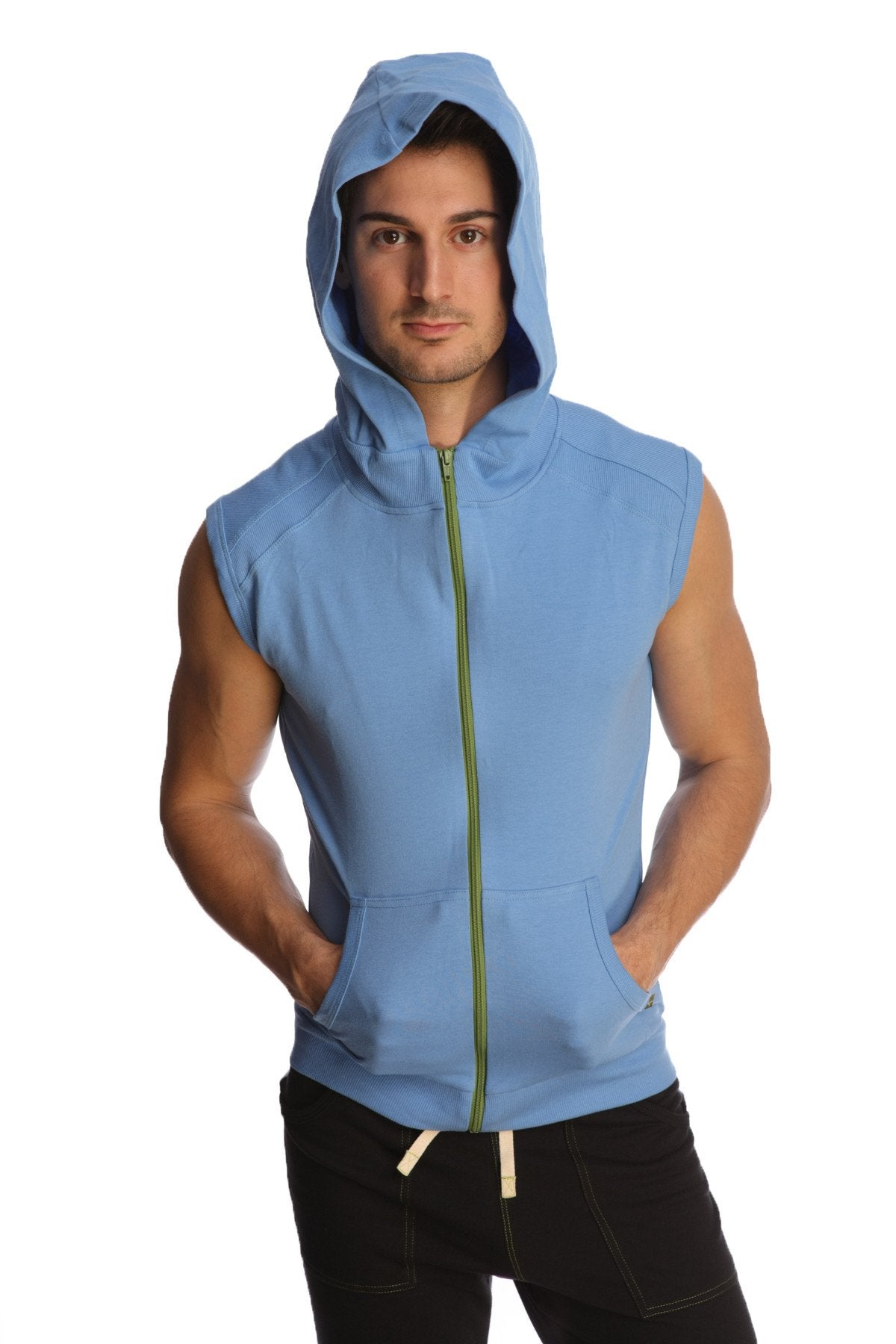 Sleeveless Zip Yoga Hoodie – Ice Blue