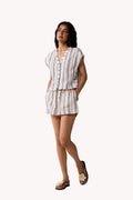 Striped Organic Cotton V-Neck Top & Shorts Set