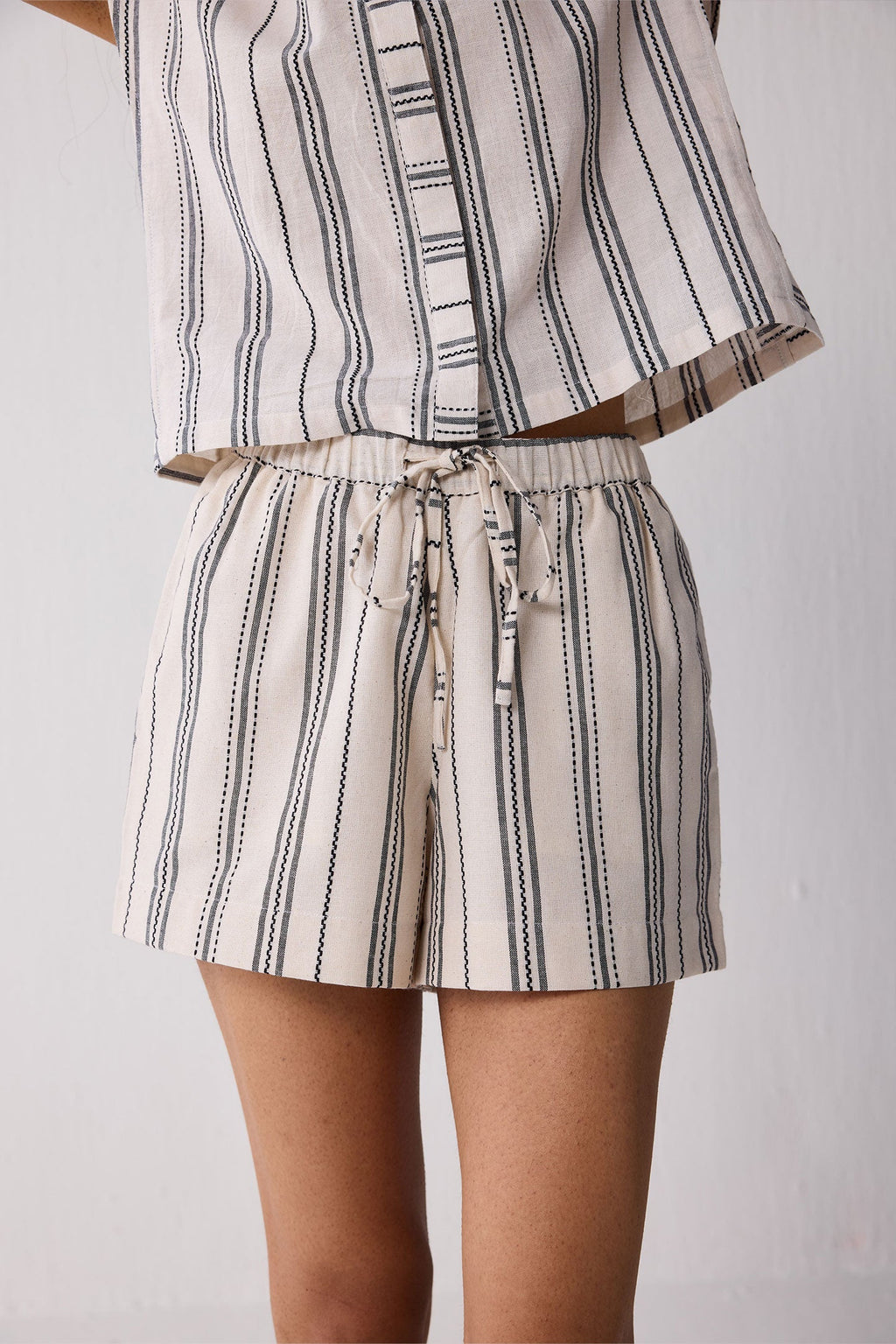 Striped Organic Cotton V-Neck Top & Shorts Set