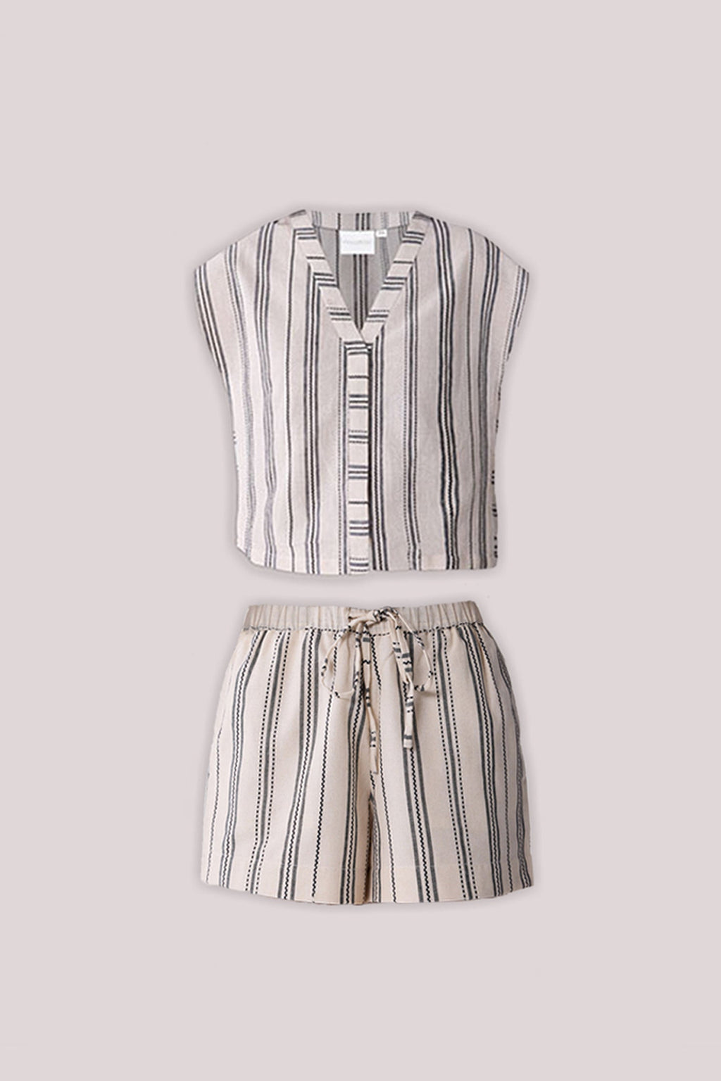 Striped Organic Cotton V-Neck Top & Shorts Set