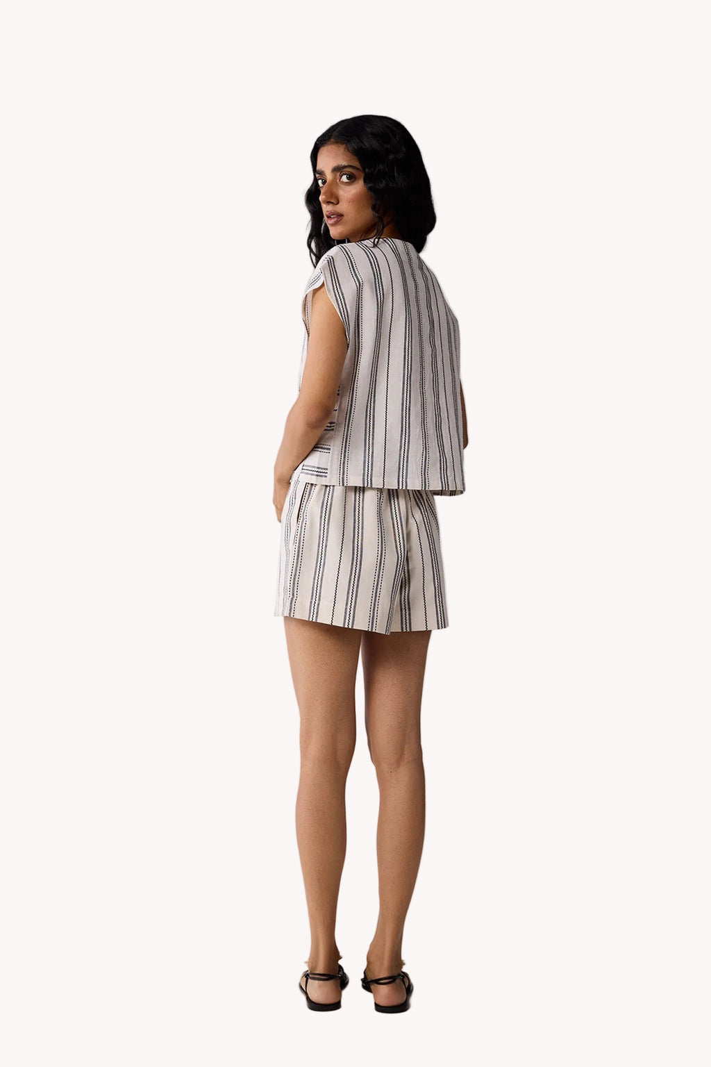 Striped Organic Cotton V-Neck Top & Shorts Set