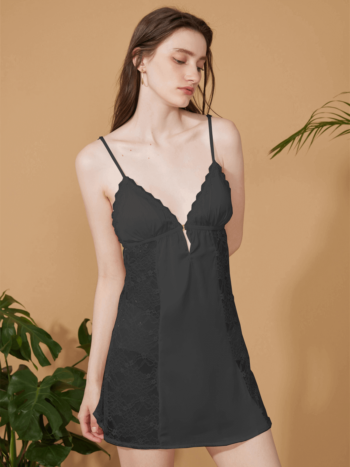 Short Robe & Lace Dress 2-Piece Pajama Set