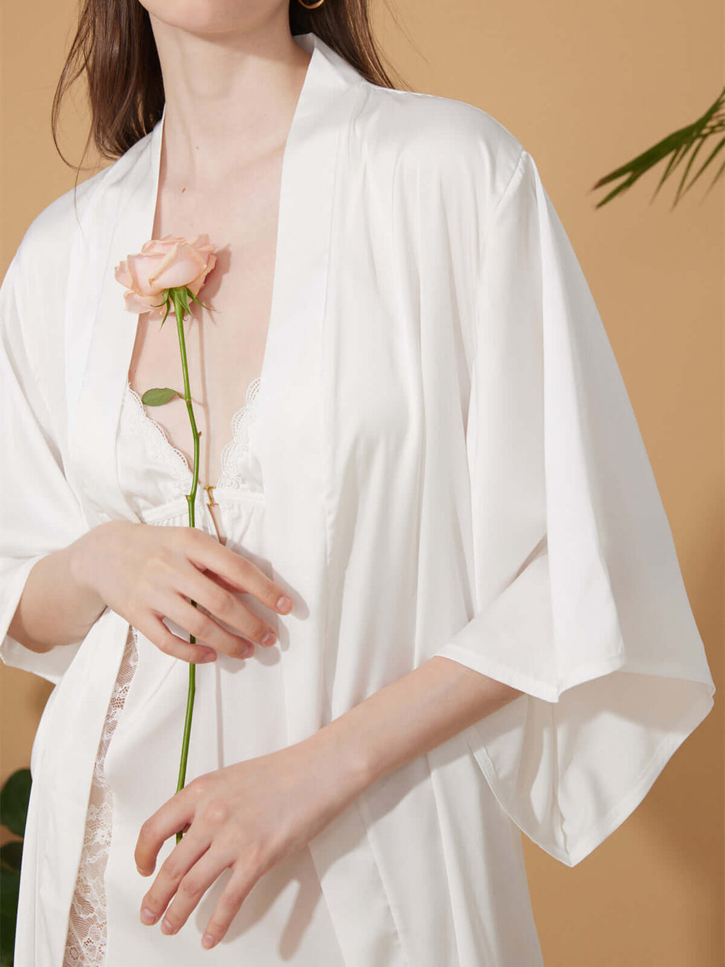 Short Robe & Lace Dress 2-Piece Pajama Set