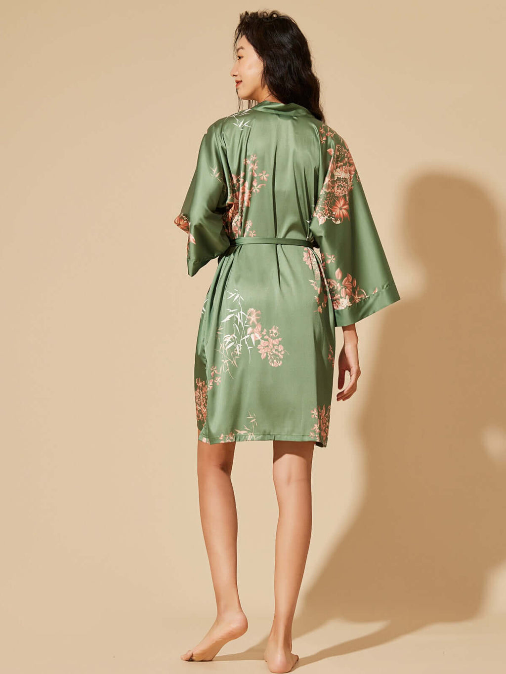 Bamboo Print Short Kimono Robe – Olive