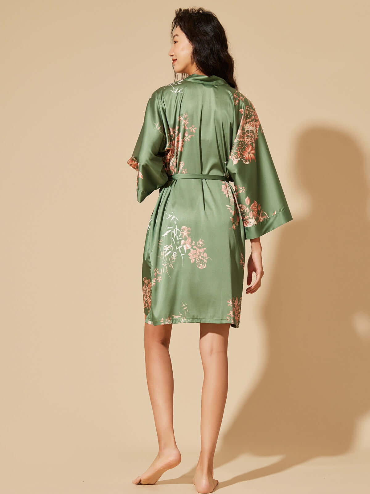 Bamboo Print Short Kimono Robe – Olive