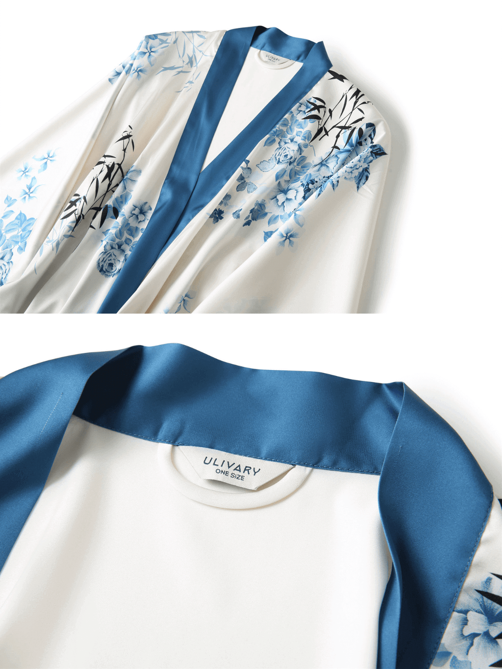 Bamboo Print Short Kimono Robe – Blue