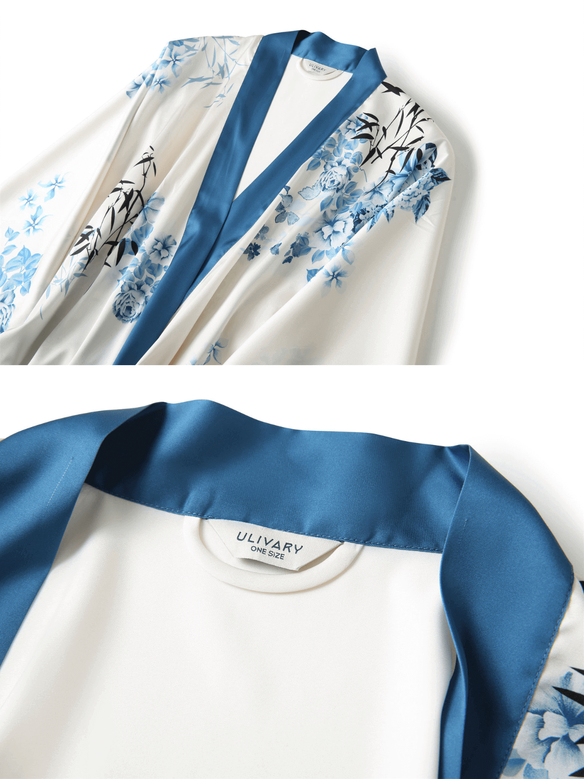 Bamboo Print Short Kimono Robe – Blue