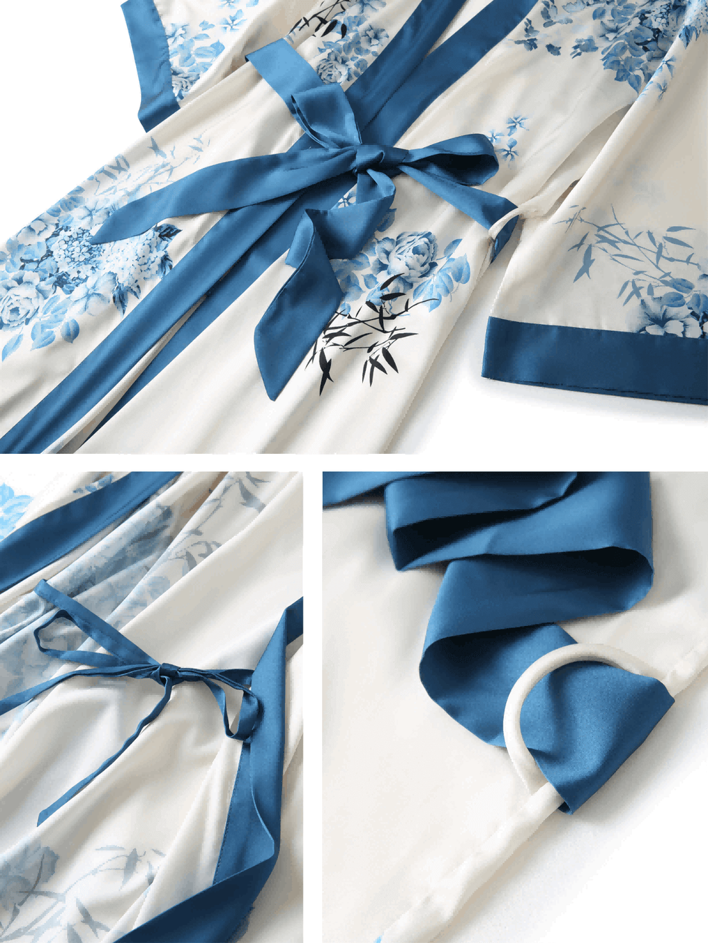 Bamboo Print Short Kimono Robe – Blue