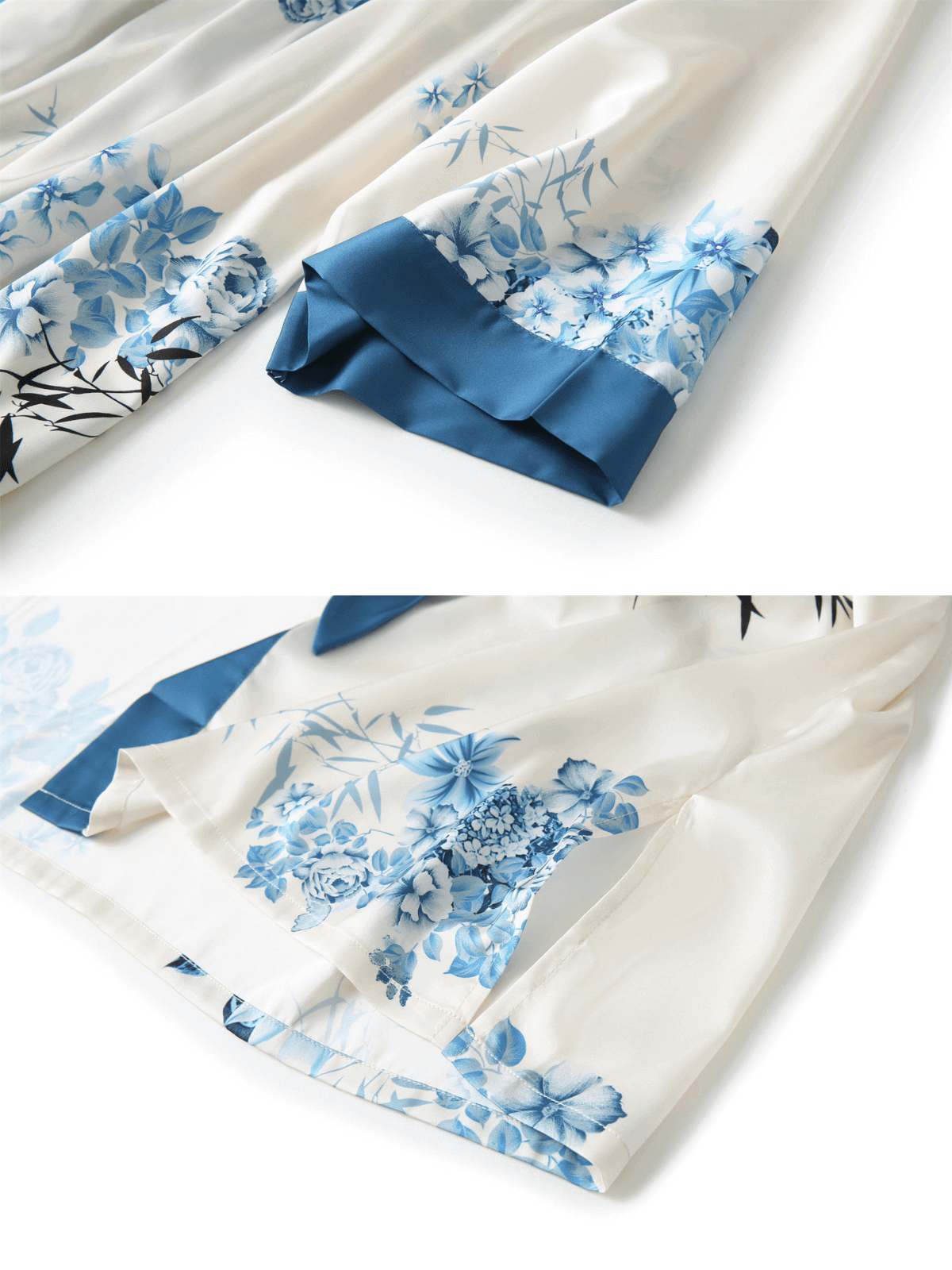 Bamboo Print Short Kimono Robe – Blue