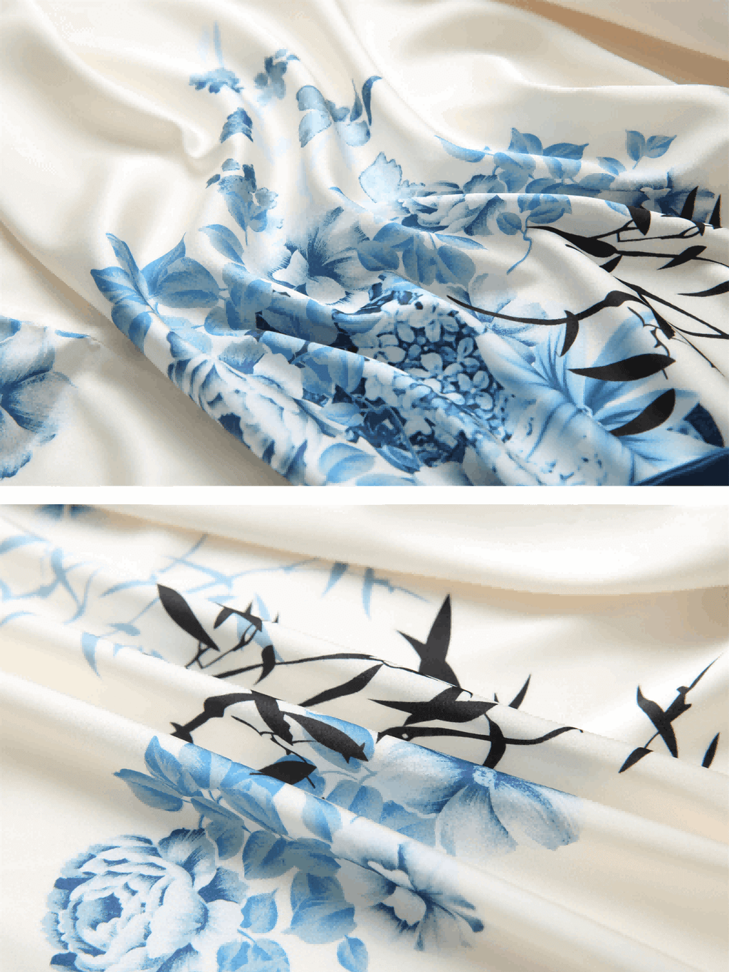 Bamboo Print Short Kimono Robe – Blue
