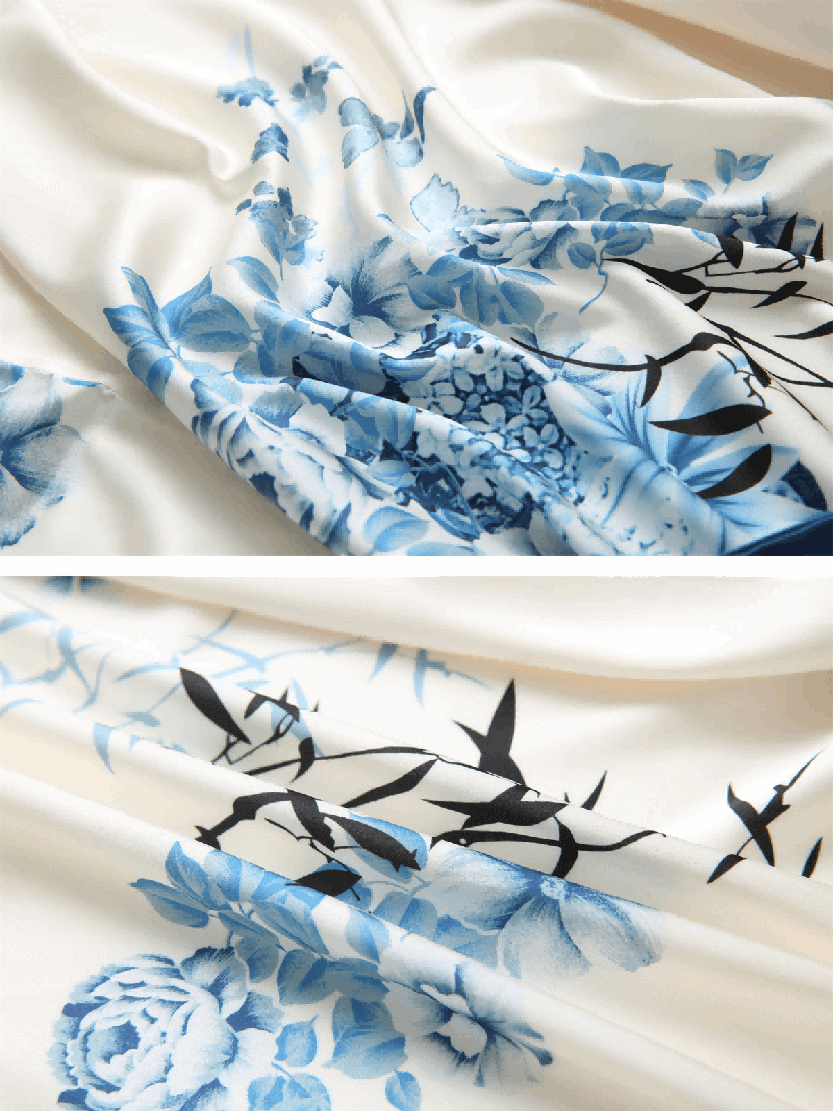 Bamboo Print Short Kimono Robe – Blue