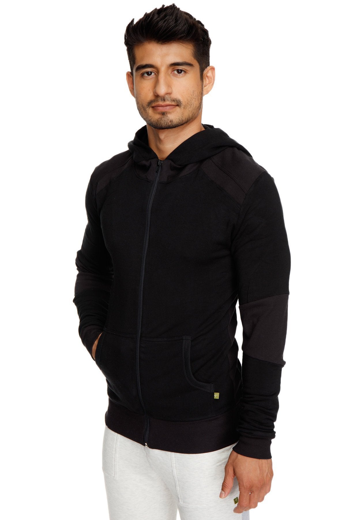 Fleece Crossover Zip Yoga Hoodie – Black