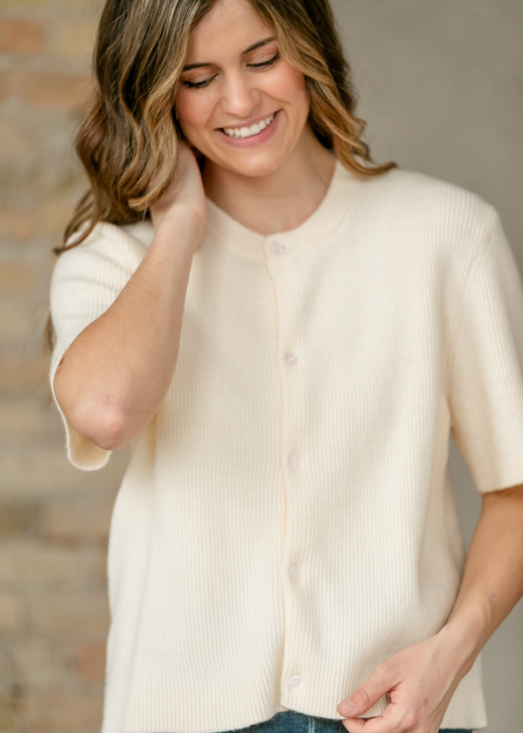 Zadie Short Sleeve Button Cardigan – Ivory