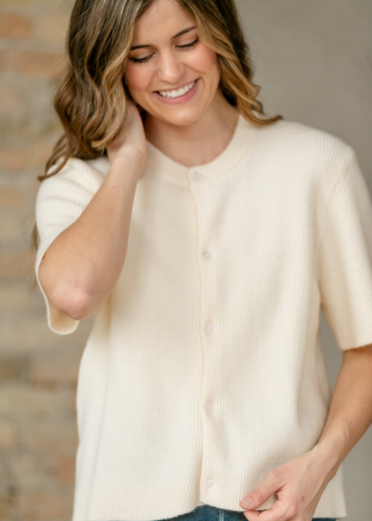 Zadie Short Sleeve Button Cardigan – Ivory