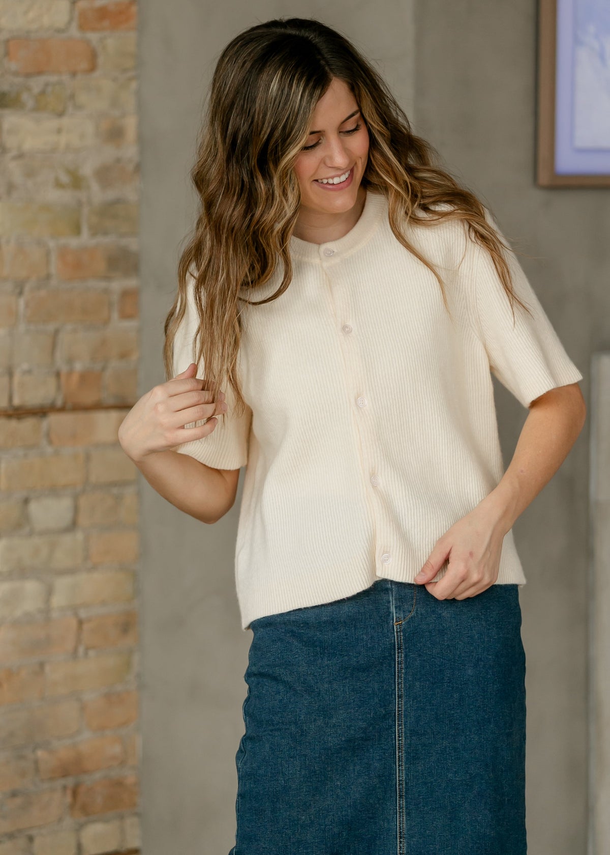 Zadie Short Sleeve Button Cardigan – Ivory