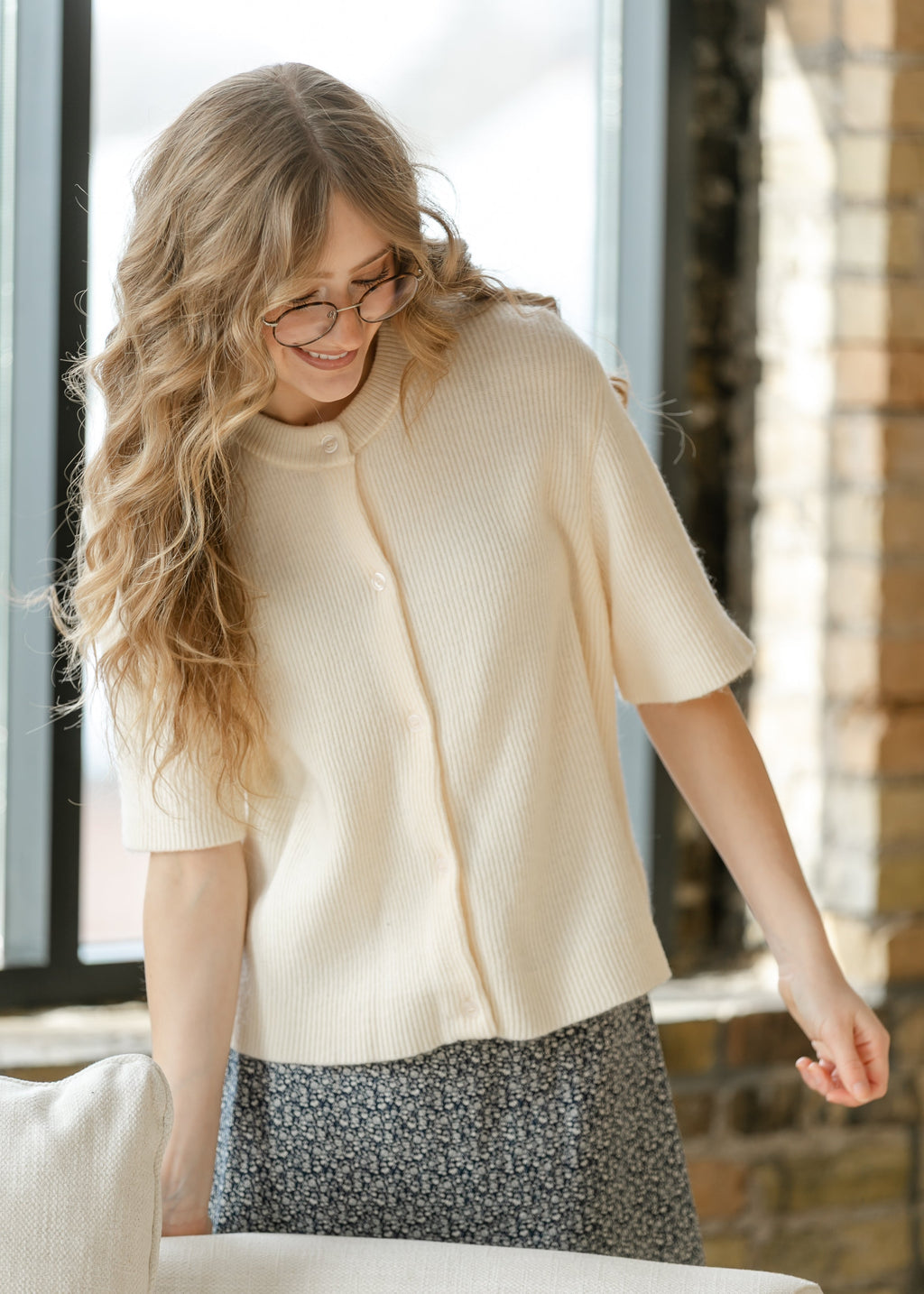 Zadie Short Sleeve Button Cardigan – Ivory