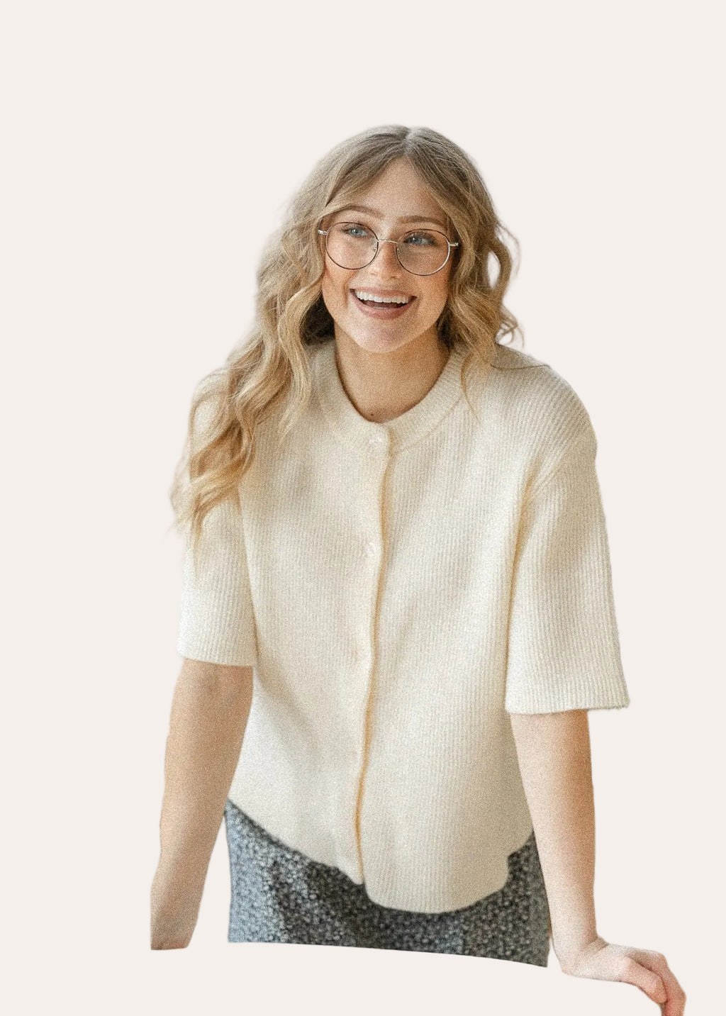 Zadie Short Sleeve Button Cardigan – Ivory